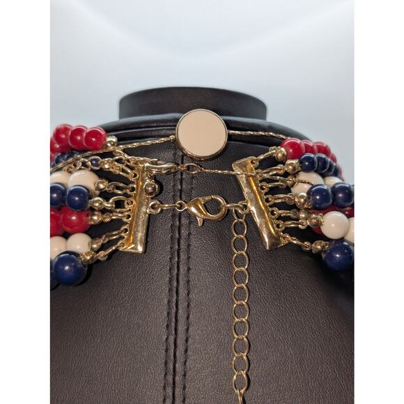 G. Comet Red White Blue Multi Strand & Navy Cream Enamel Disk Chain Necklaces - Picture 4 of 5